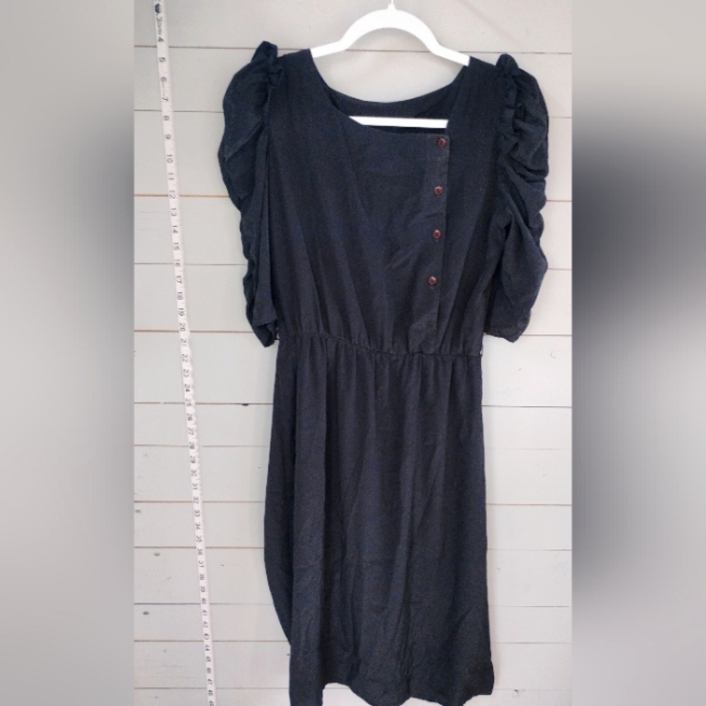 Black Ruffled Puff Sleeve Midi Dress